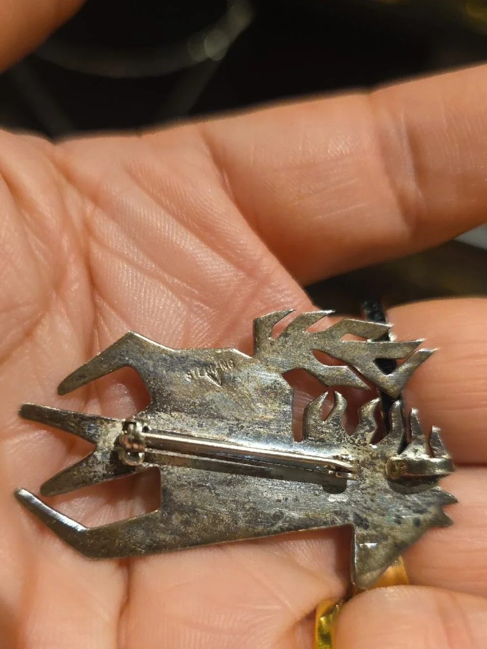 Sterling Silver Horse Brooch with Yellow and Blue Inlay